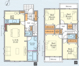 【間取り】 | 座間市緑ケ丘6丁目  1号棟 2期 | 都市ガス　網戸標準仕様　シャッター1箇所付　二面バルコニー（南・北）　各居室収納　LDKにスタディカウンターあり