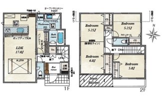 【間取り】 | 安佐北区口田南4（安芸矢口駅） | 17帖リビング☆2階3室☆ファミリータイプ3LDK☆各居室に収納☆パントリー☆
