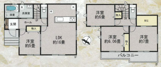 【間取り】 | 南区当麻 C号棟 | 都市ガス　掃出し窓シャッター付　二部屋から行き来できる南東向きバルコニー　各居室収納　全室南東向き
