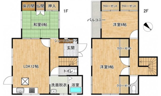 【間取り】 | 呉市神山3丁目　【リフォーム済】【3LDK】【中古戸建】【52坪】 | 12帖リビング☆ファミリータイプ3LDK☆各居室に収納☆大容量のクローゼット☆