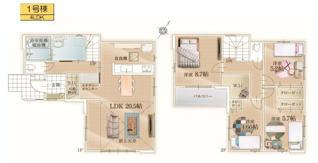 【間取り】 | 流山市長崎１丁目新築戸建【長崎小学校：7分】 | 南東向き・4LDK