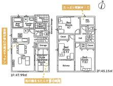 茅ヶ崎市柳島２丁目　新築戸建　全８棟の間取り|南向き　４LDKです。
