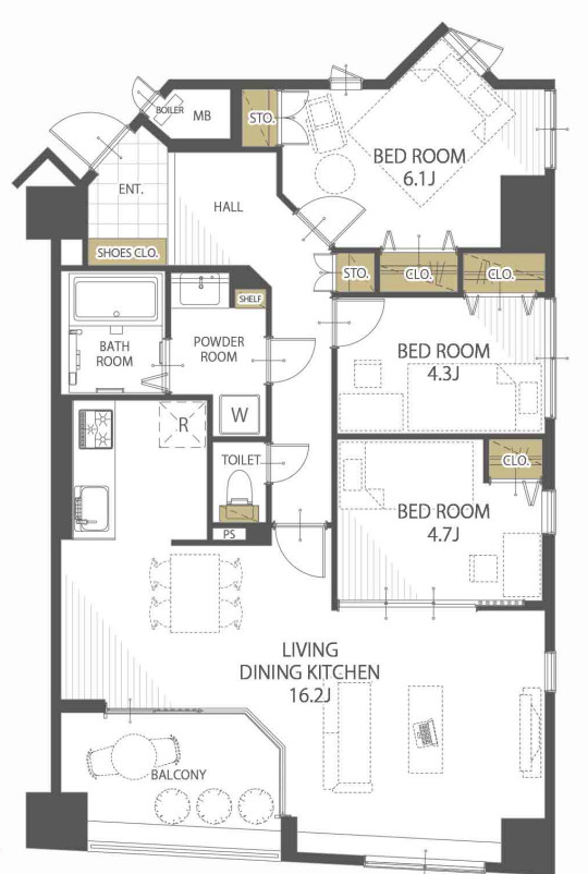 ハウスユマニテ大橋α館の間取り