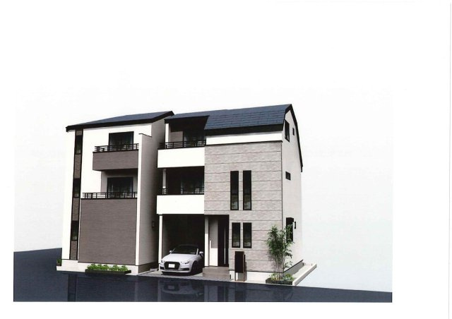 桜川2丁目・新築戸建て・B号棟の外観パース|2026年1月完成予定。建物プレゼンテーション承っております。