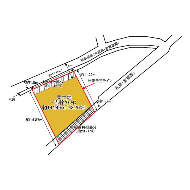 京都市左京区上高野鐘突町　建築条件無し売土地の土地図