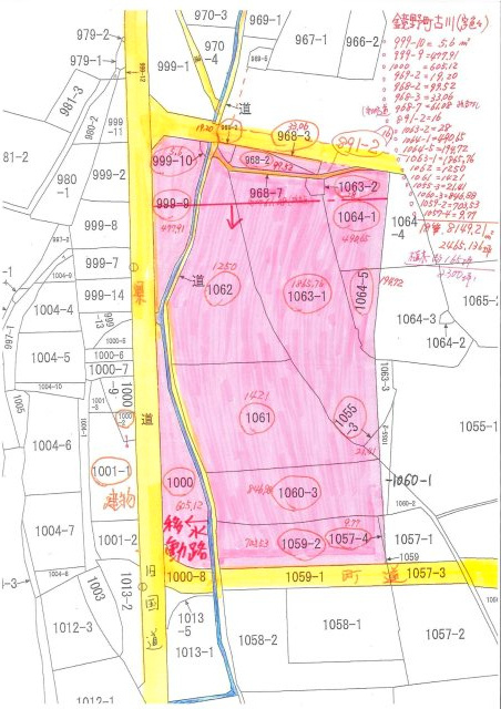 鏡野町　古川　売土地　2,300坪の土地図