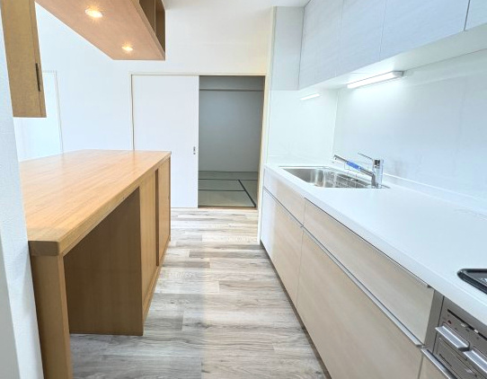 朝日プラザ八木東のキッチン|引き出し収納で使いやすいシステムキッチン