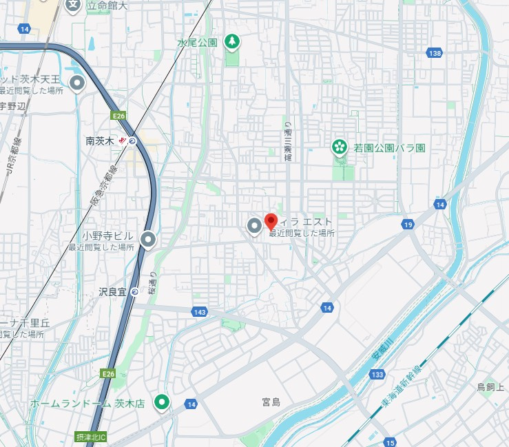 フラット34茨木の地図