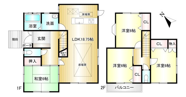 橿原市五条野町の間取り|4LDK　土地面積：120.87m2　建物面積：103.50m2　駐車可