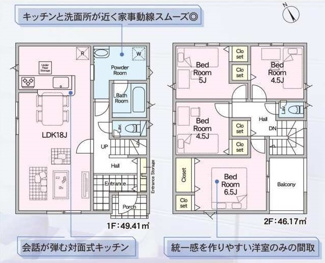 【間取り】 | 伊勢原市下糟屋  3号棟 第9 | 防犯カメラ（利用時Wifi接続必要）　インナーバルコニー　浴室乾燥機+窓　各居室収納