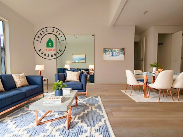 合志市豊岡第8-1棟（1号棟）の居間・リビング|キッチンからリビングをしっかり確認できます。家族の笑顔があふれる空間になりそうですね。