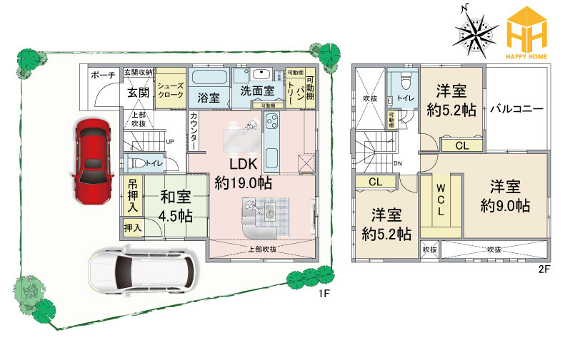 西宮市神園町建築条件付売土地の土地図＋建物プラン例|建物プラン例　建物価格2200万円、建物面積112.20㎡