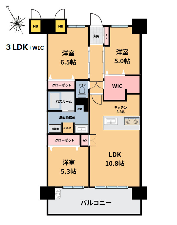 豊見城市字豊見城の中古マンションの間取り|３LDK+WIC