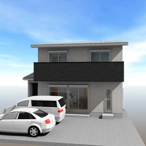 福井東町　建築条件付き　北棟　売土地（全2区画）の外観パース|北棟　建物プラン例　建物価格　2180万円　建物面積　84.45㎡