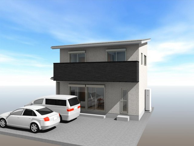 福井東町　建築条件付き　北棟　売土地（全2区画）の外観パース|北棟　建物プラン例　建物価格　2180万円　建物面積　84.45㎡