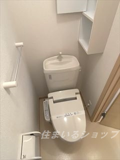 安芸高田市甲田町高田原のアパートのトイレ|シャワートイレ・収納棚あり