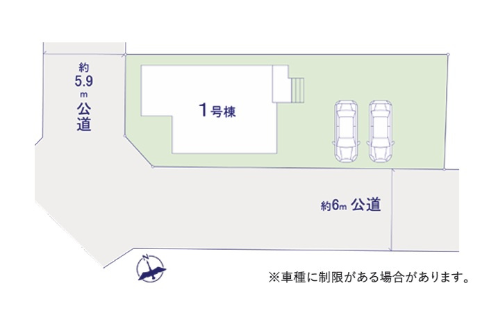 ケイアイフィット　日立市桜川町　2期 　限定1棟！の区画図|敷地面積約58坪。開放的な角地です。
内覧可能です。ご予約はHPから、またお電話でも、お気軽にどうぞ。