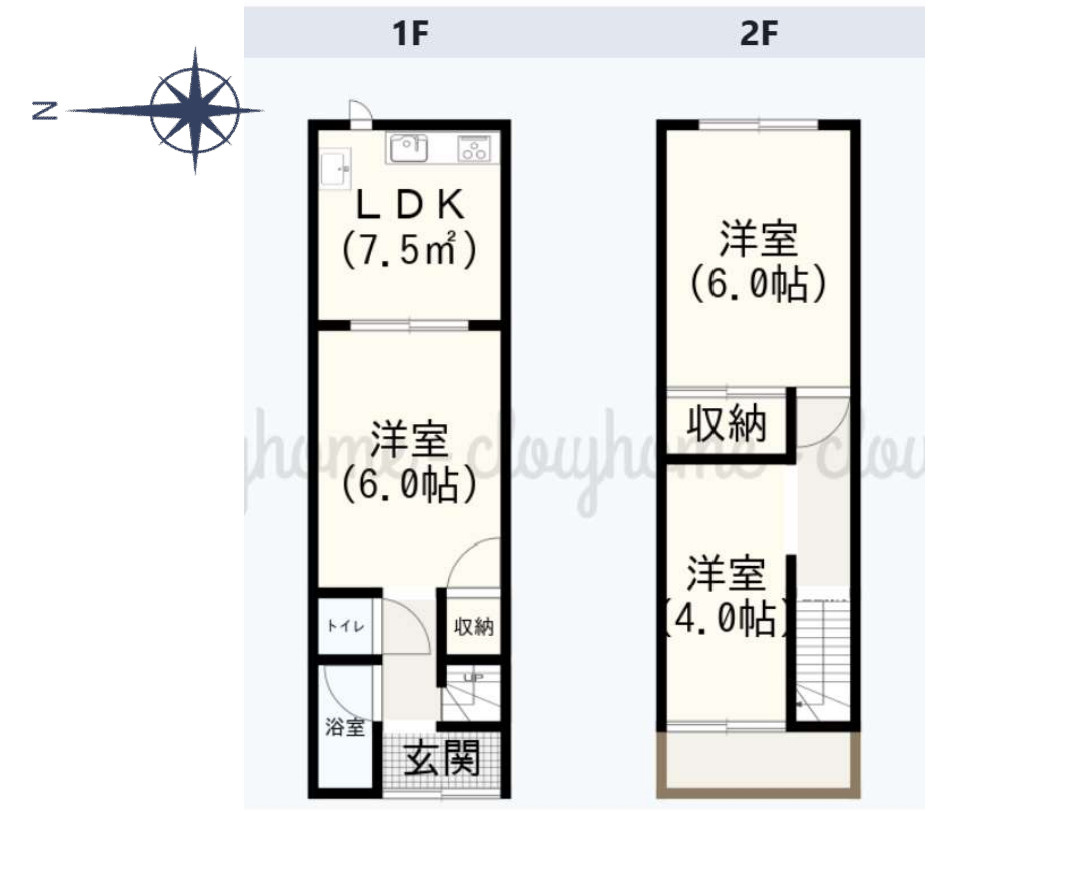 東大阪市渋川町1丁目　　利回り12％　オーナーチェンンジテラスハウスの間取り