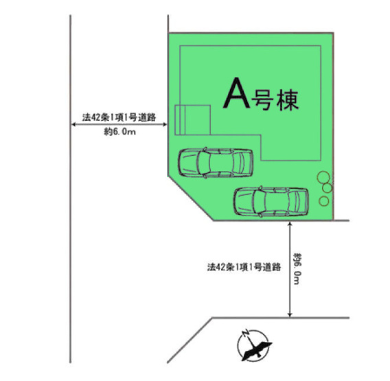 【区画図】 | ハートフルタウン前橋市三河町1丁目22ー① | 開放的な南西向き角地に面した1棟！
中川小学校まで徒歩3分とお子様の通学も安心！