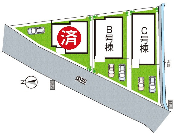 箕面市半町　新築一戸建ての区画図|全3区画