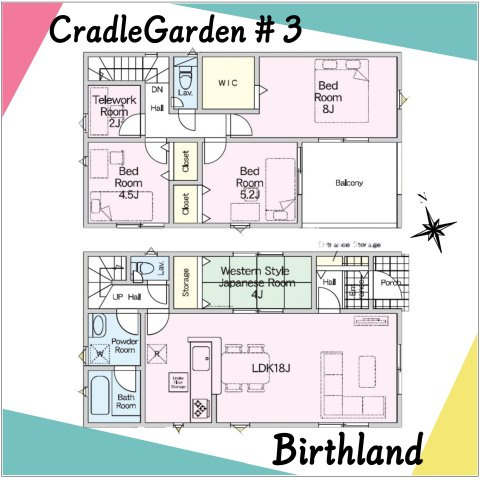 新築戸建・建売　二本松市竹田二丁目　CRADLE GARDEN　全5棟の間取り|【4LDK】2帖テレワークルーム付き★書斎や趣味部屋として大人気です！