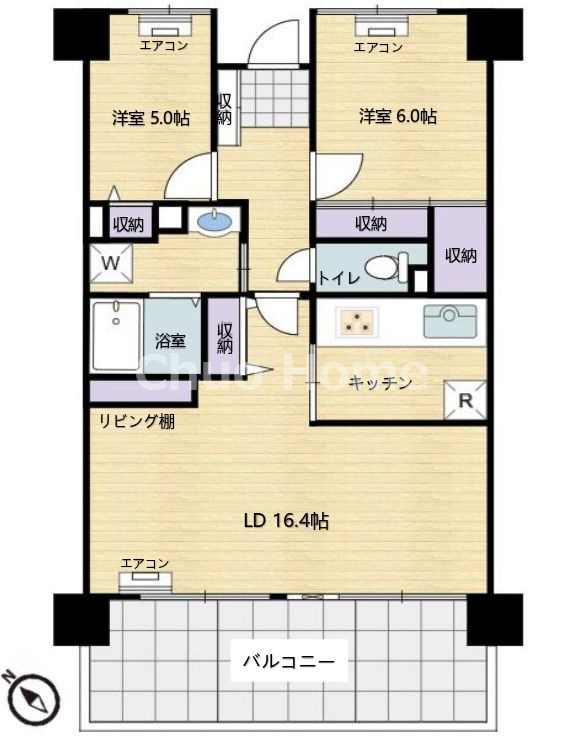 リバーウエストB館の間取り|南西向きにつきまして日当たり・通風良好。2024年2月フルリノベーション済。