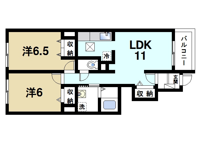 フルールの間取り|広いリビングが魅力の2LDKです