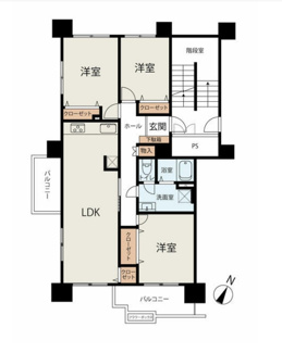 【間取り】 | 12階・角部屋・4DK専有面積70平米超
