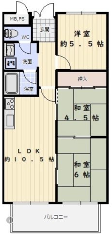 シャルムロアイヤル朝霧の間取り|洋室1部屋＋和室2部屋♪