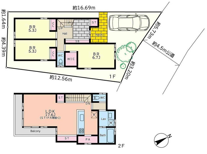 茅ヶ崎市赤羽根　売地の土地図＋建物プラン例