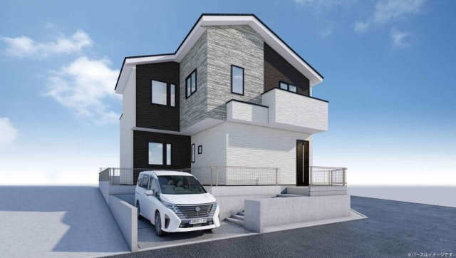 横浜市栄区長沼町 新築戸建て【仲介手数料無料】カースペース2台の外観パース