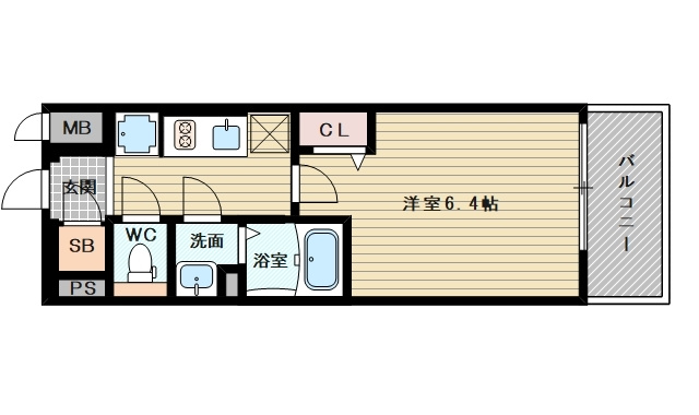 1Kのお部屋です。