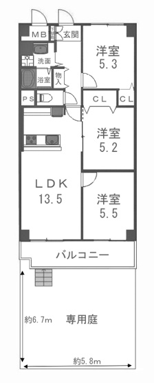 【間取り】 | コープ野村京都四条 | 専有面積66.57㎡