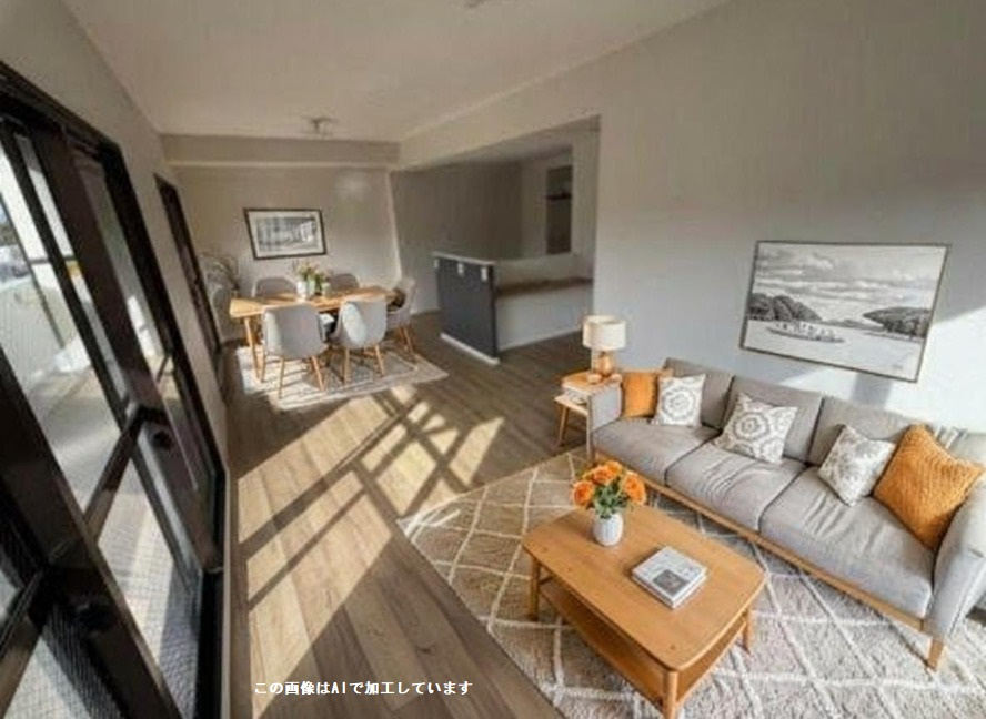 イーストヒルズ矢野壱番館の居間・リビング|バルコニーに面した明るいリビング♪家族団らんにピッタリ