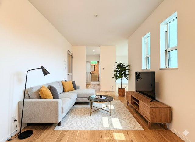 泉区新橋町　新築戸建ての居間・リビング|◆一家だんらんのスペースとなるＬＤＫ。窓から明るい光が差し込み、思わず家族の会話も弾む快適な空間。
