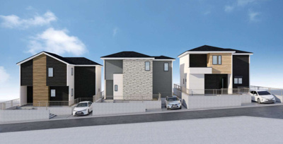 【外観パース】 | 瀬谷区阿久和西新築分譲住宅【3LDK+駐車1台/大型中央バルコニー/収納豊富/共有大型クローゼット】