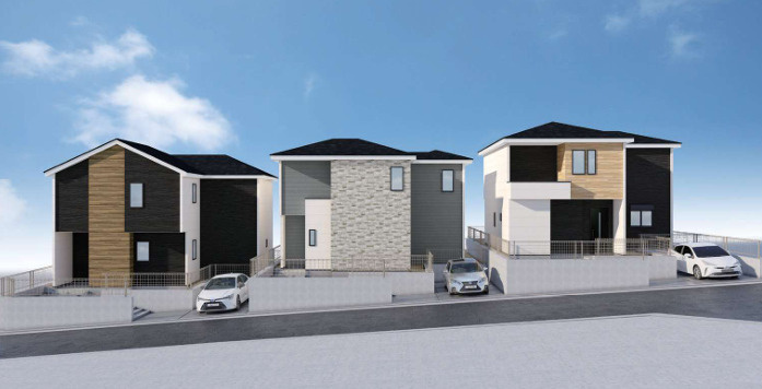 瀬谷区阿久和西新築分譲住宅【3LDK+駐車1台/大型中央バルコニー/収納豊富/共有大型クローゼット】の外観パース