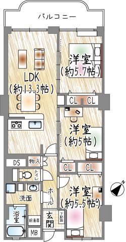 グランドハイツ甲陽園の間取り|3LDK