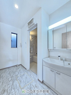 【洗面所】 | ハートフルタウン宇都宮市中一の沢町1丁目157番　B号棟 | シャンプードレッサーで朝の身支度♪伸びるホースでお掃除も簡単清潔です！