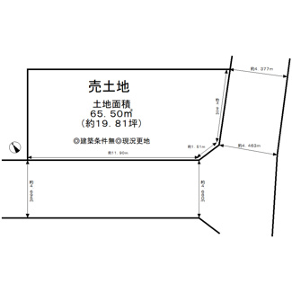 【土地図】 | 伏屋町３丁目　売土地 | 【土地約１９．８１坪！建築条件無】南西・南東向きの角地♪日当たり・通風良好！夢のマイホームを実現してくださいね♪※前面道路にガス管はありますが、現況宅内に引き込みはありません。