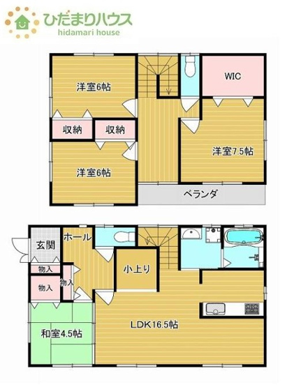 【間取り】 | 牛久市岡見町　中古戸建 | リビングを通って2階に上がるリビングイン階段で、コミュニケーションがとりやすい☆