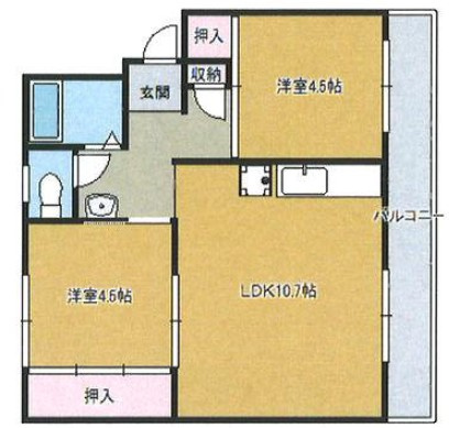 神戸市北区君影町４丁目の賃貸マンションの間取り