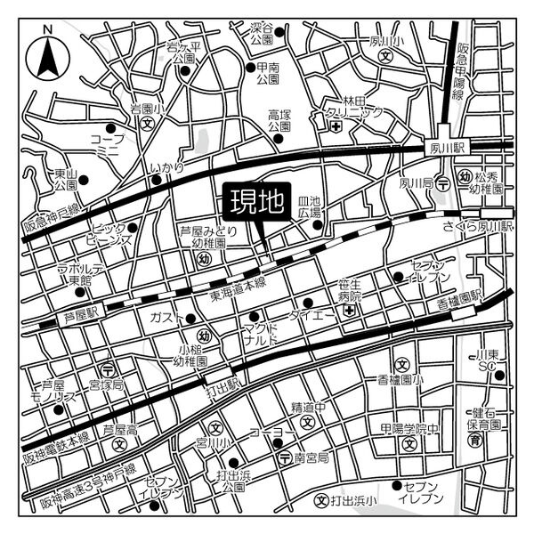 芦屋市翠ヶ丘町戸建の地図