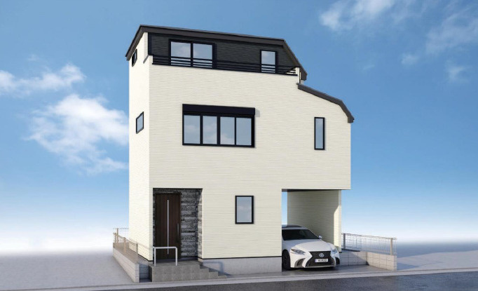 板橋区東新町2丁目　設備充実　車庫付デザイン住宅の外観パース