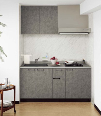  | THE NOBLES 戸畑Ⅱ | システムキッチン：２口コンロ、グリル付（タカラスタンダード）
扉パネルカラー：ディープグレー
キッチ