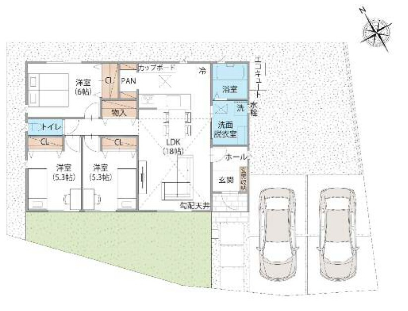 【新築戸建】太田市東矢島町の間取り|■間取り図｜敷地面積：202.60（約61.28坪）　建物面積：77.84（約23.54坪）
