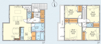 【間取り】 | 秦野市鶴巻南3丁目  1号棟 4期 | 網戸標準仕様　シャッター2箇所付　二部屋から行き来できるバルコニー　食洗機・浄水器　浴室乾燥機+窓　リビング収納　各居室収納