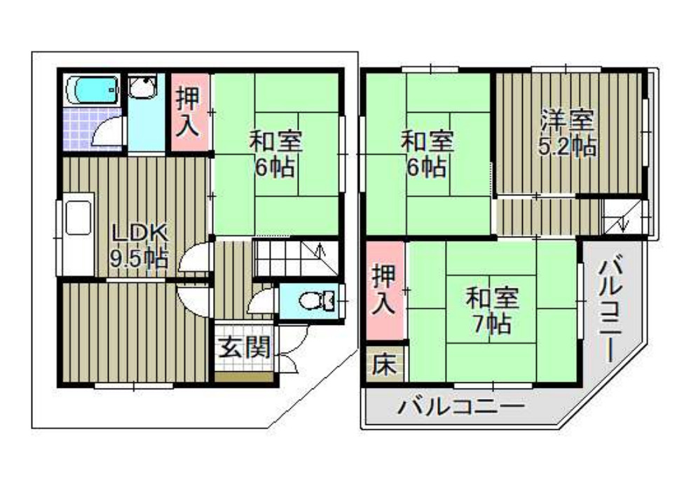 堺市東区日置荘北町２丁　賃貸中　中古戸建　の間取り