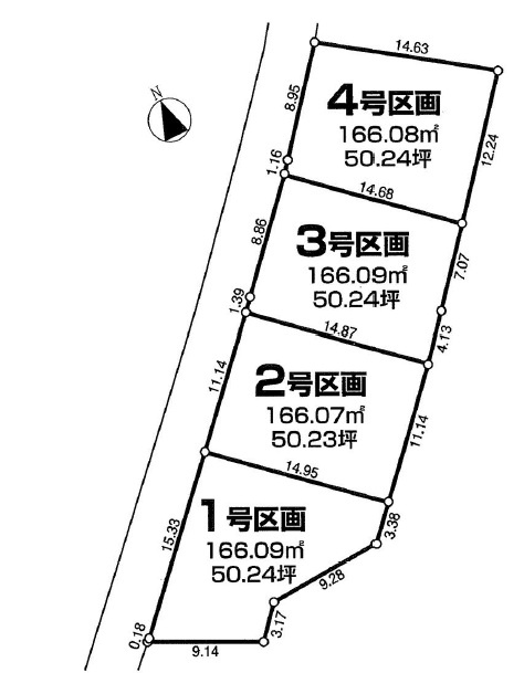瑞穂町箱根ヶ崎　売地全４区画の区画図