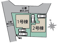 平塚市南金目　新築戸建　全2棟1号棟の区画図